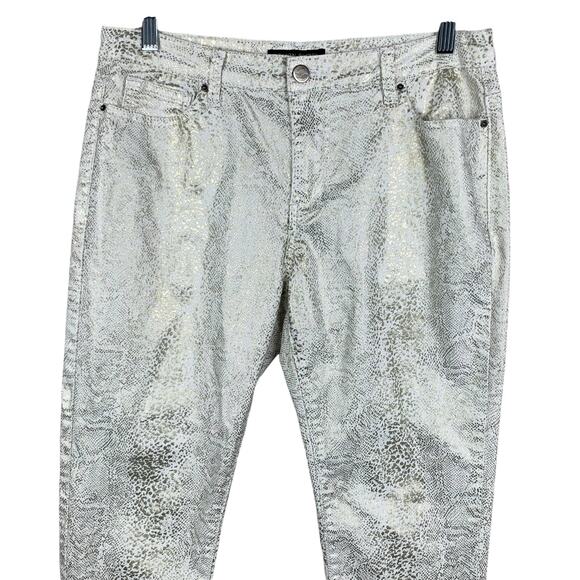 Boston Proper Jeans Cream Gold Foil Metallic Snakeskin Print Stretchy Women’s 10 - Picture 2 of 10